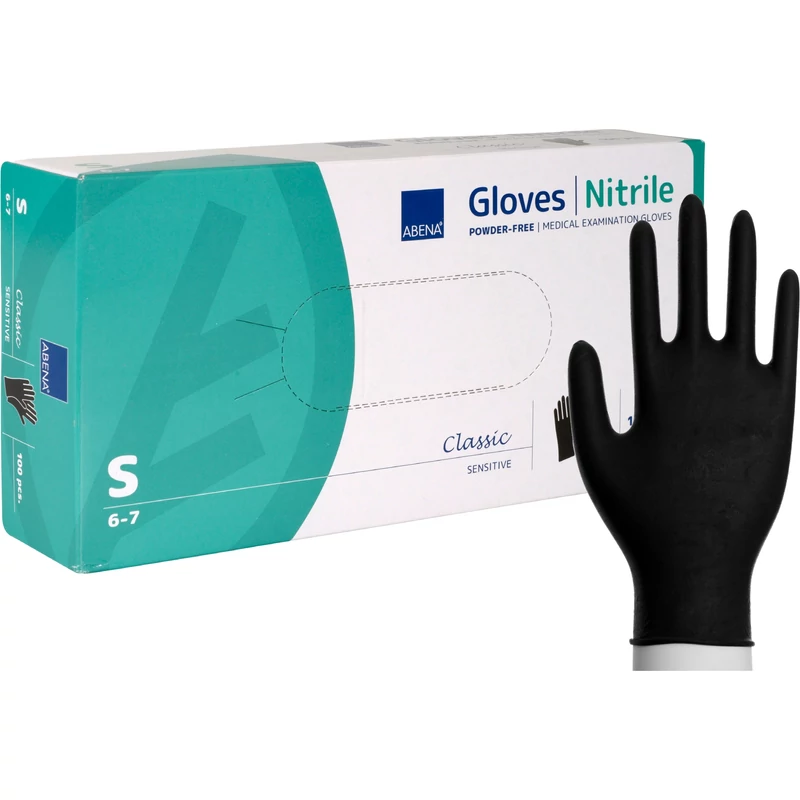 ABENA classic nitril fekete púdermentes vizsgálókesztyű, 100 db, S-es