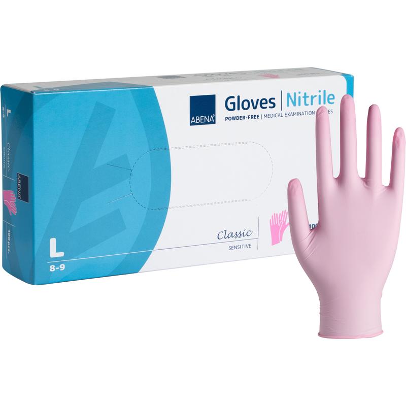 ABENA classic nitril pink púdermentes vizsgálókesztyű, 100 db, L-es