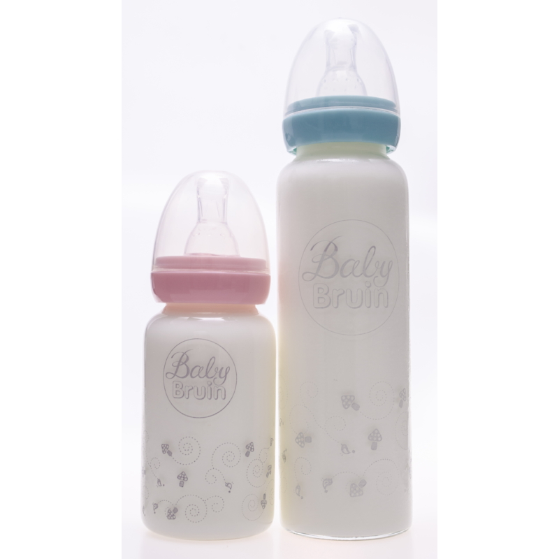 BabyBruin® hőálló üveg cumisüveg 240ml szilikon etetőcumival, cseppmentes kupakkal