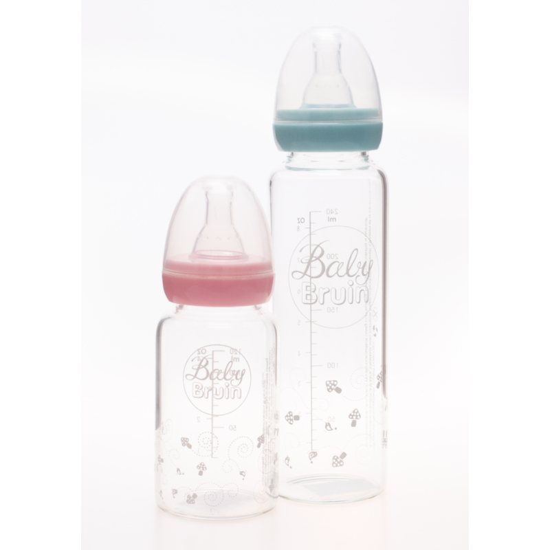 BabyBruin® hőálló üveg cumisüveg 120 ml szilikon etetőcumival, cseppmentes kupakkal
