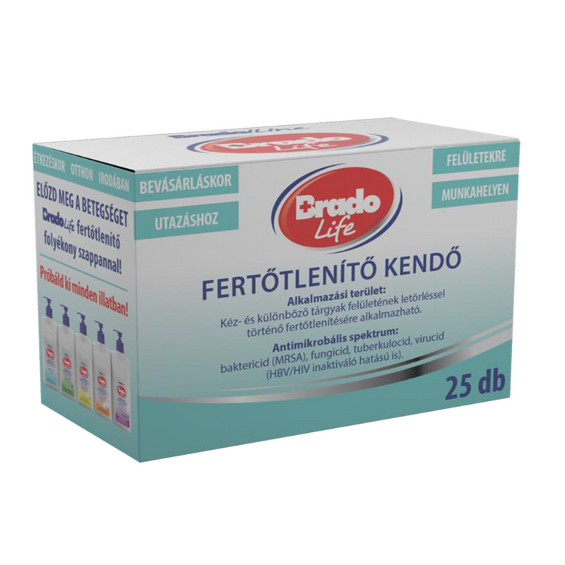 BradoLife fertőtlenítő kendő 25 db