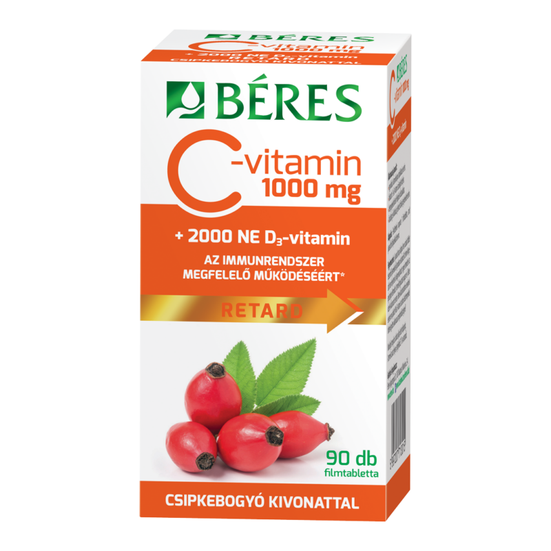 Béres c-vitamin 1000 mg retard filmtabletta csipkebogyó kivonattal + 2000 ne d3-vitamin